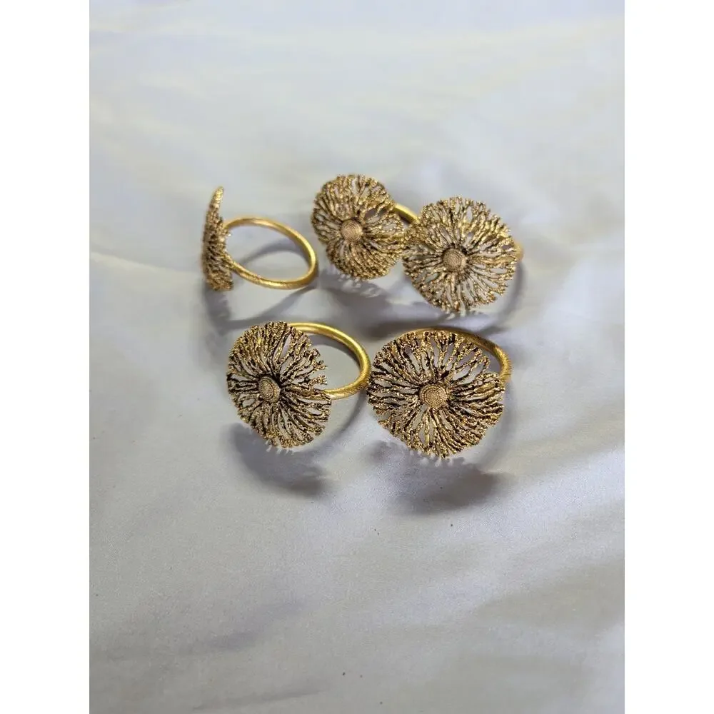 Christmas Napkin Rings 5 Gold Color White Enamel Starburst Party Dinner Bling